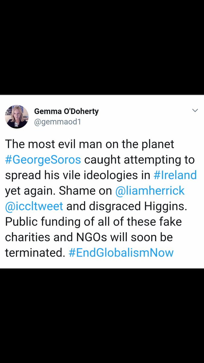 2018 saw her descent down the rabbit hole accelerate. The first mentions of George Soros, Cultural Marxism, Snowflakes, Antifa, SJW, Globalism all appear on her twitter feed.Her conviction deepened that Soros is behind every problem facing Ireland and the world. /9