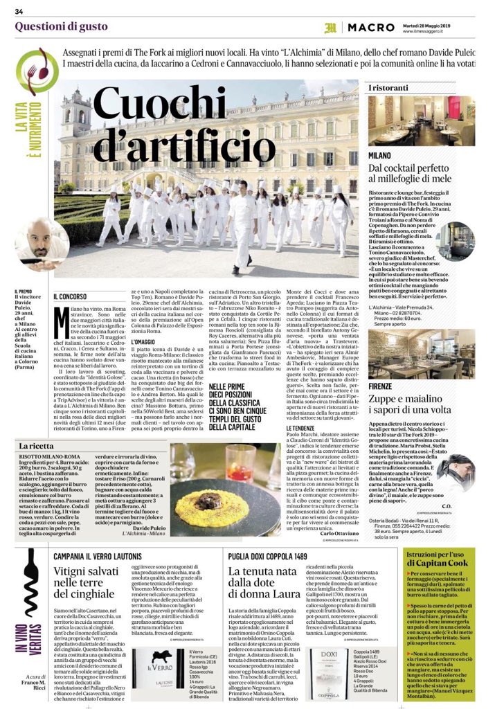 identitagolose's tweet photo. “Milano ha vinto, ma Roma ha stravinto. Sono nelle due maggiori città italiane le novità più significative della cucina fuori casa secondo i 71 maggiori chef italiani.” 
Oggi, su @ilmessaggeroit, l’articolo di @CarloOttaviano su #TheForkRestaurantsAwards 2019 https://t.co/meOiQeH3At