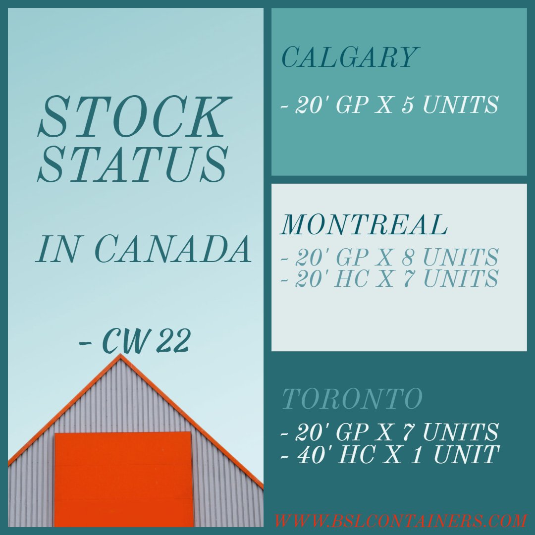 bslcontainers's tweet image. Check our container stocks in Canada / Denmark / Finland / Russia/ South Africa / Spain for CW 22.
Contact us for a quote @ bslcontainers.com TODAY.
#bslcontainers #bsl #ISOcontainers #containerhome #shippingcontainers #onsale #sale #stock