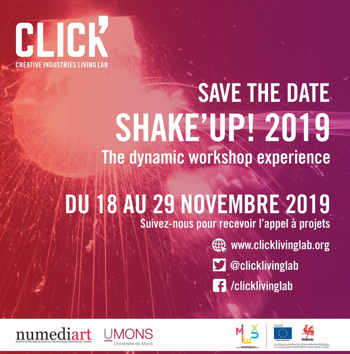 Save the date: "SHAKE'UP! 2019" du 18 au 29 novembre. Restez connectés pour recevoir l'appel à projets !