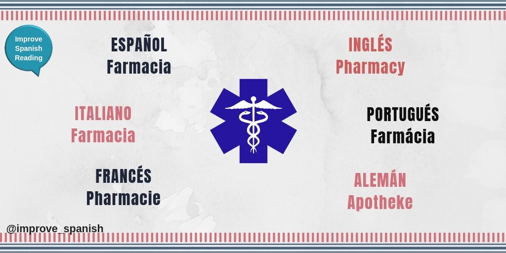 improve_spanish's tweet photo. How to say 'Farmacia/Pharmacy' in different languages.

👉📖Spanish graded novels with free audio, English/Spanish summaries, vocabulary, quiz... https://t.co/sp0c6vcoPs 

#Spanish #learnspanish #spanischclearnen #gradedreaders #spanishtweet #spanisch #kindlebook #spagnolo https://t.co/9JsDLNOg43