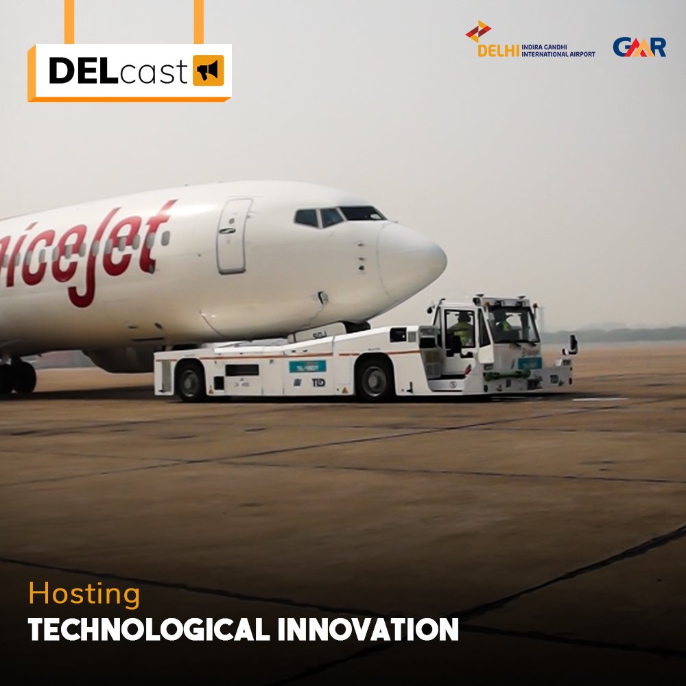 DelhiAirport's tweet photo. #DelhiAirport introduces Taxibot, a semi-autonomous vehicle that helps an aircraft move from parking bay to the runway without switching on its engines. We are the first airport globally to adopt this unique environment friendly technology that reduces emission. @flyspicejet https://t.co/cono9FObmX