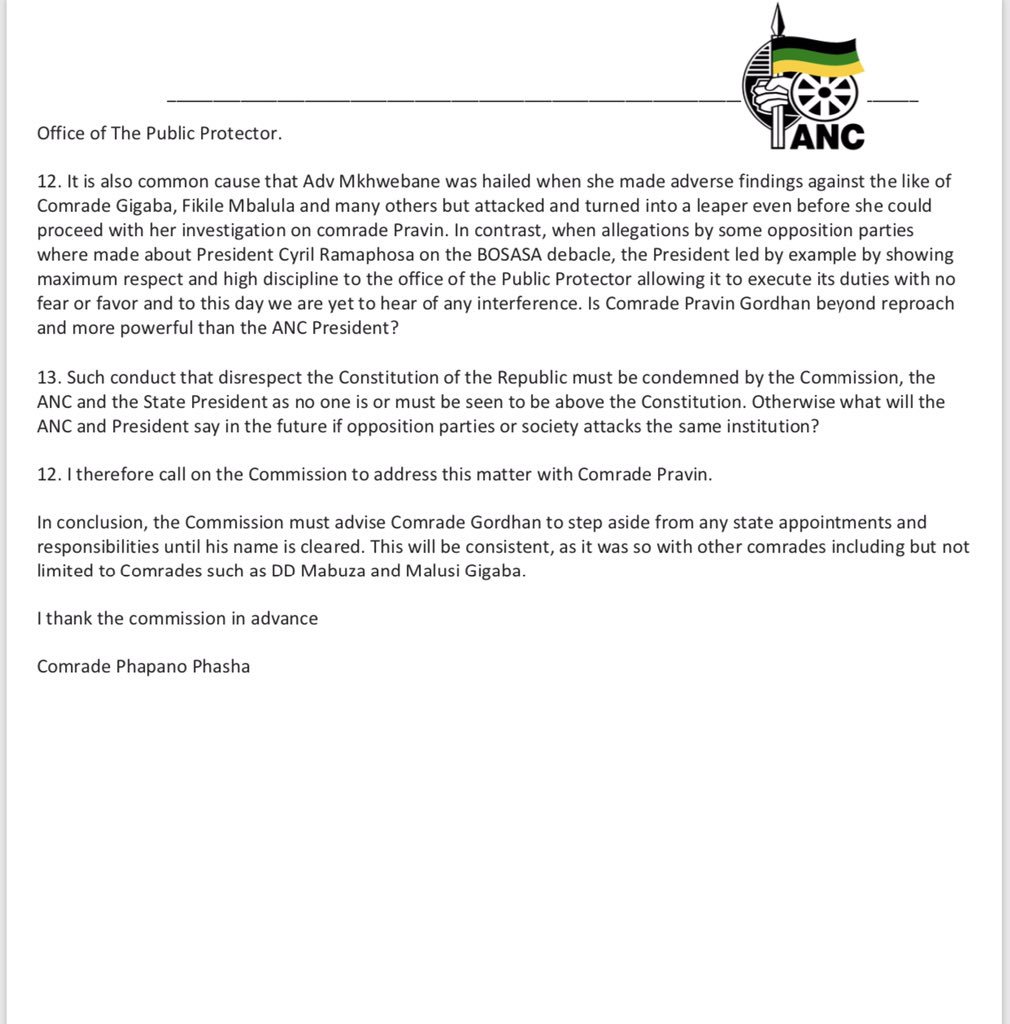 AdvoBarryRoux's tweet photo. Official complaint against Pravin Gordhan to the Integrity Committee Of The ANC https://t.co/Ao4Nh5T8pY