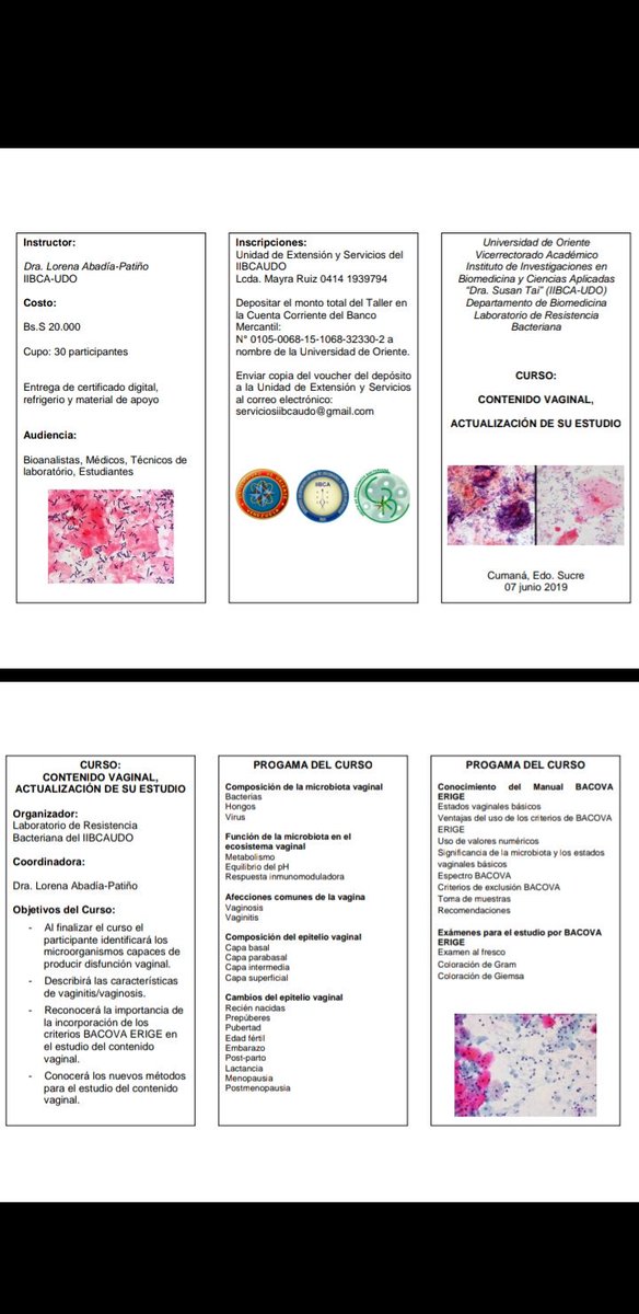 iibcaudo's tweet photo. El IIBCAUDO "DRA. SUSAN TAI" Invita al Curso: Contenido Vaginal, Actualización de su estudio. https://t.co/sr1MbOMo4L
