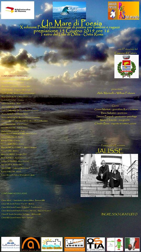 WilliamSchoolMu's tweet photo. Un @Unmaredipoesia il 15 Giugno al Teatro Lido di Ostia ore 16:00. Con grande soddisfazione il Concorso Internazionale sarà presentato dal nostro William Feliziani insieme al Prof. Aldo Marinelli. Presidente di Giuria il giornalista RAI Gianni Maritati. Special Guest i Jalisse!! https://t.co/7fw1azmgNP