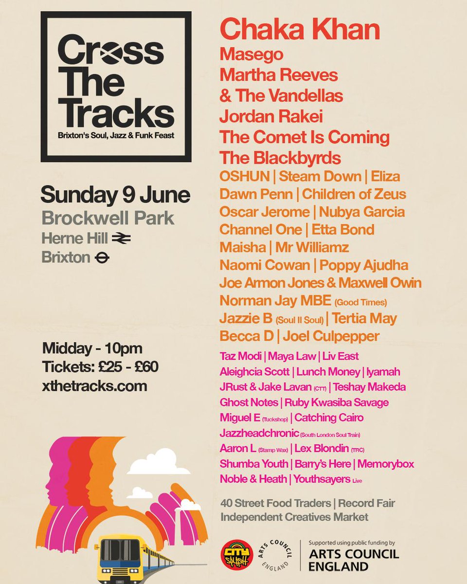 🎉 Join us on 9th June at Brockwell Park, London w/ <a href="/ChakaKhan/">C H A K A | K H A N</a> <a href="/UncleSego/">Maségo</a> <a href="/MARTHAREEVESvan/">MARTHA REEVES</a> <a href="/jordanrakei/">Jordan Rakei</a> <a href="/cometcoming/">The Comet is Coming</a> <a href="/oshuniverse/">OSHUN</a> <a href="/dawnpennmusic/">Dawn Penn</a> <a href="/elizalovechild/">ELIZA</a> <a href="/ChildrenOfZeus/">Children of Zeus</a> &amp; Much Much More!
👉 Tickets: bit.ly/XTheTracks