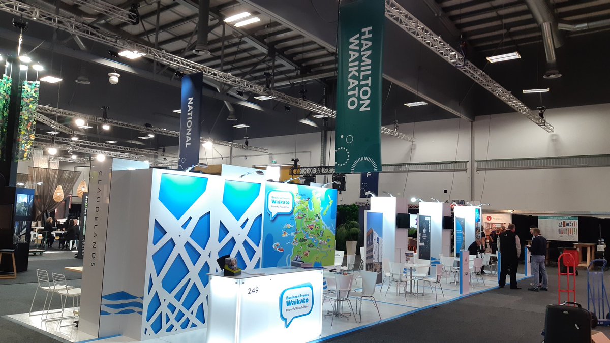 meetWaikato's tweet photo. We are all set up & ready to go for @TweetCINZ #MEETINGS2019! Come by & say hello to the @HamiltonWaikato team tomorrow #businessevents #MightyWaikato https://t.co/S1zZeELKZg
