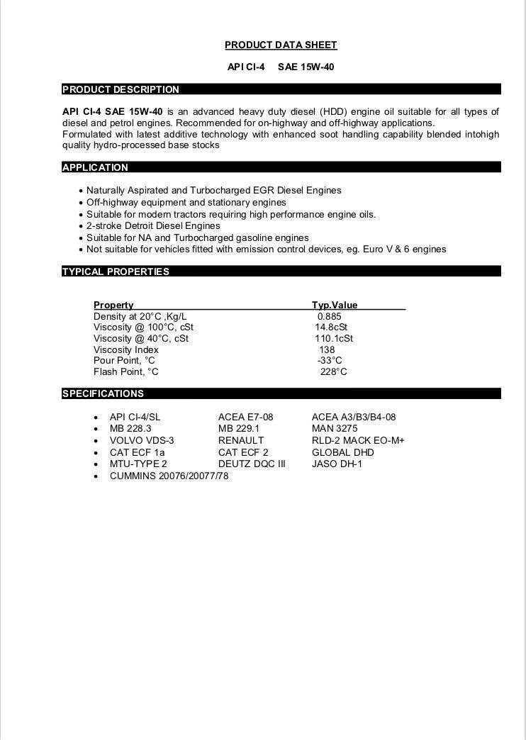 RBO_SA's tweet photo. Product Data Sheet; API CI-4 SAE 15w40 Diesel Engine Oil

Did you know? 

Our product is recommended for on-high and off-high applications. 
Formulatated with latest additive technology with enhanced soot handling capability blended into high quality hydro-processed base stocks. https://t.co/V3AaT6dNG1