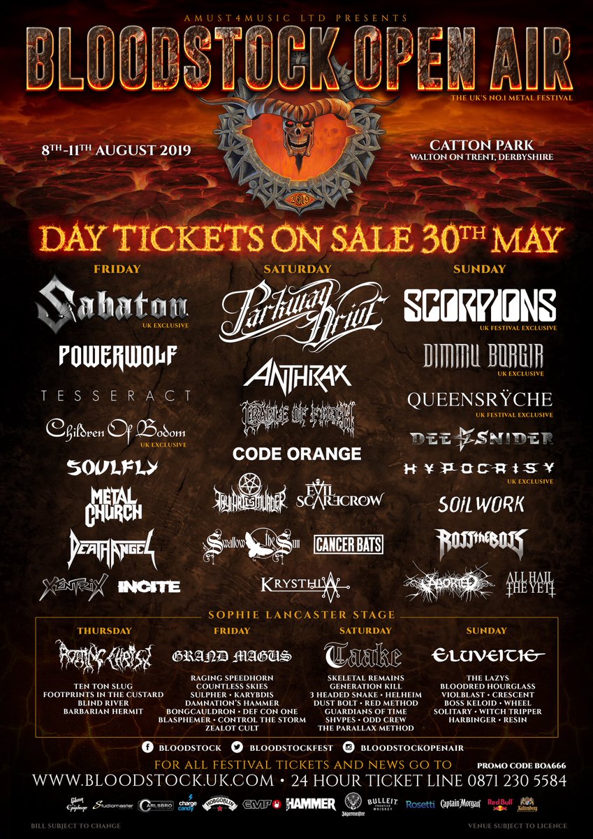 #BOA19 New Blood stage announcement! #M2TM winners DJINOVA, @Inferiemband, DEFORMATION OF MAN, @lock_horns @masters_call @aesect BASTARD, TAKE REFUGE + 28 DOUBLE all added to the #BOA19 line-up! PLUS day tickets go on sale May 30th! Get your tickets at bloodstock.uk.com