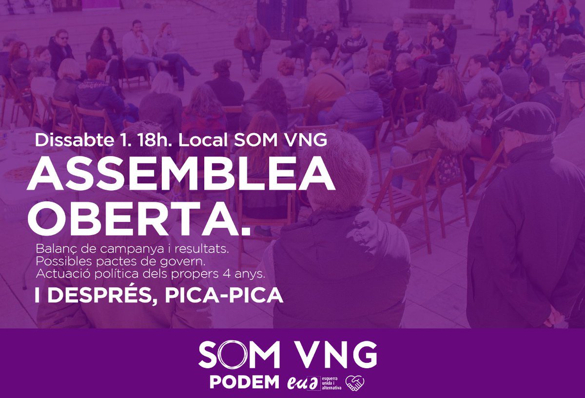 somVNG's tweet photo. Cada pas que fem serà amb la participació de la gent. Aquest dissabte farem la primera assemblea per decidir què fem. https://t.co/zXpYcdQvPR