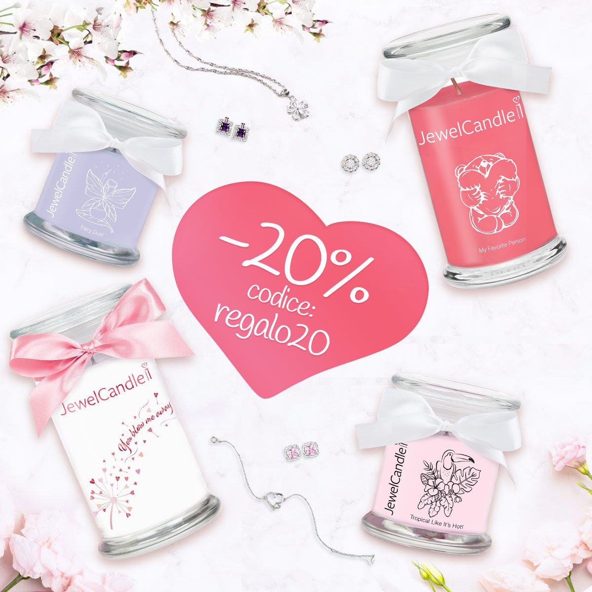 🎀 Promo -20% 🎀 Con il codice ✨ regalo20 ✨ ordini le tue JewelCandle preferite e risparmi il 20% sull'interno carrello! Corri a scegliere la tua #candelagioiello qui 🌸 bit.ly/2ED0Iyv 🌸 entro il 29.05 incluso!

#promozione #offerta #candeleprofumate