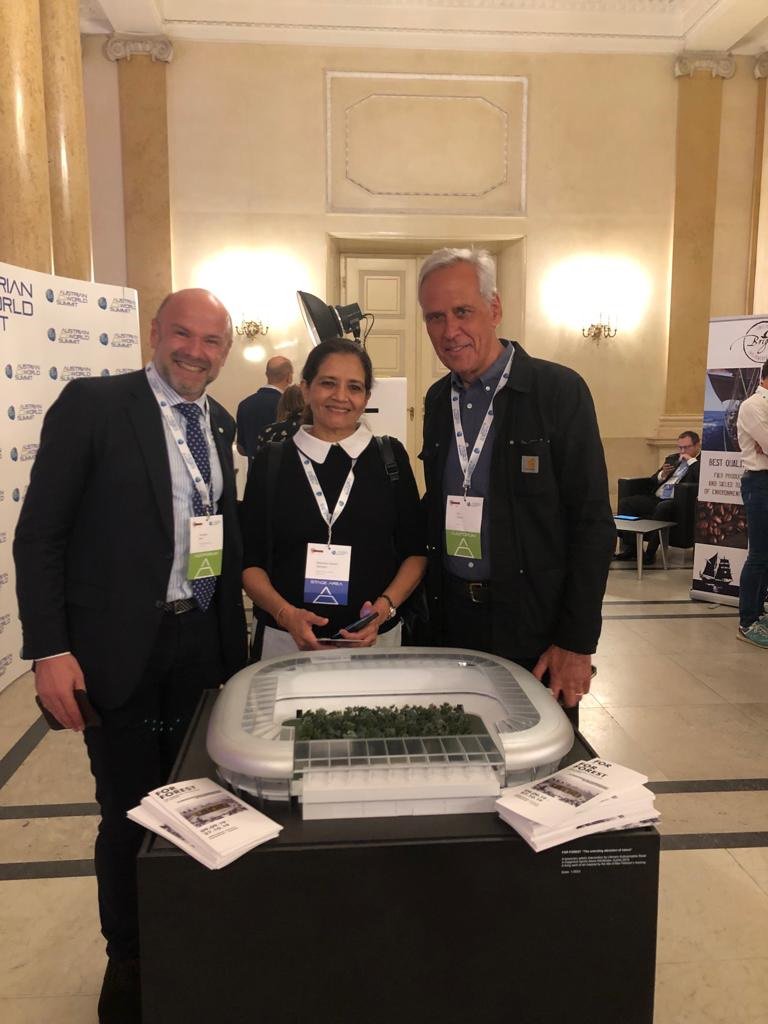 Breakout Session Keynote Speaker <a href="/RJamnadass/">Ramni Jamnadass</a> and <a href="/IUFRO/">IUFRO</a> Executive Director Alexander Buck, together with <a href="/forforest_art/">FOR FOREST - The Voice for Trees</a> artist Klaus Littmann who created “For Forest - The Unending Attraction of Nature” for Woerthersee Stadium, Klagenfurt. #R20AWS  #forforest