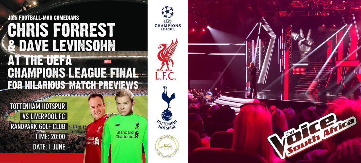 Gigs this week:
Tonight: Giles Restaurant In Craighall Tomorrow: Comedy night at <a href="/Adega_Group/">Adega Restaurants</a> in bedfordview Thursday: @ThePlaceL_E in Heidelberg. Friday: Bar Ber In Rosebank. Saturday: #UCLfinal at <a href="/RandparkGolf/">Randpark Golf Club</a> and finally Sunday: At <a href="/VoiceSA/">The Voice SA</a> at Mosaiek In Fairland