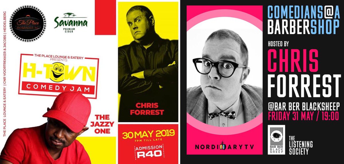 ChrisForrestSA's tweet photo. Gigs this week:
Tonight: Giles Restaurant In Craighall Tomorrow: Comedy night at @Adega_Group in bedfordview Thursday: @ThePlaceL_E in Heidelberg. Friday: Bar Ber In Rosebank. Saturday: #UCLfinal at @RandparkGolf and finally Sunday: At @VoiceSA at Mosaiek In Fairland https://t.co/NbTvxujsa2