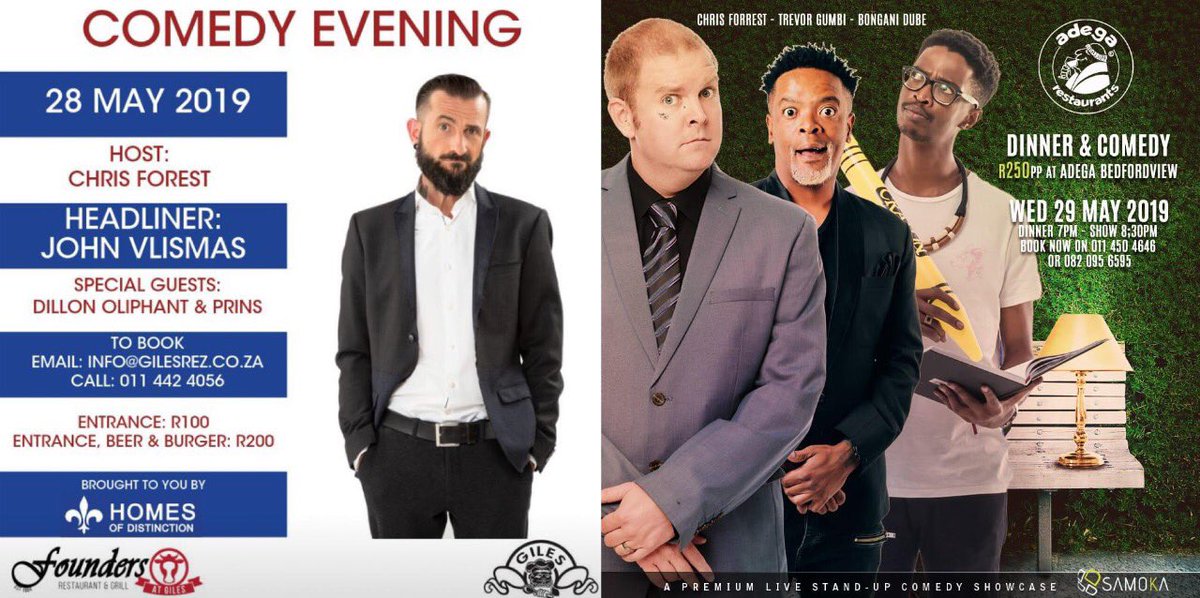 ChrisForrestSA's tweet photo. Gigs this week:
Tonight: Giles Restaurant In Craighall Tomorrow: Comedy night at @Adega_Group in bedfordview Thursday: @ThePlaceL_E in Heidelberg. Friday: Bar Ber In Rosebank. Saturday: #UCLfinal at @RandparkGolf and finally Sunday: At @VoiceSA at Mosaiek In Fairland https://t.co/NbTvxujsa2