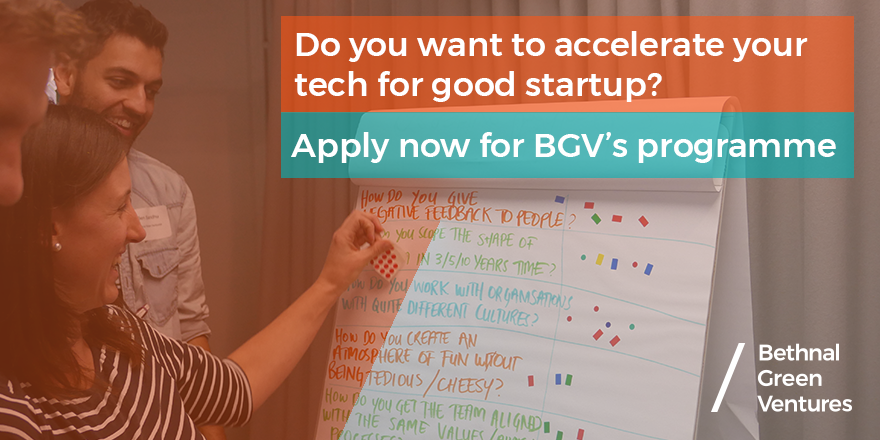 techforgoodtv's tweet photo. Calling all ambitious #TechForGood ventures! Applications to receive funding and life-long support from @bg_ventures are open! Join a growing community of people wanting to change the world for the better – https://t.co/PV6bAQnD9n #startups #impinv https://t.co/6LaXognE5h