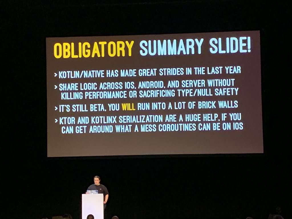 Blackjacxxx's tweet image. Great eye-opening talk by @designatednerd about #KotlinNative at #UIKonf in awesome high-speed style ❤️. “It’s still in beta and you will run into a lot of brick walls” was my take out. Thanks for experimenting and figuring out all of the details👍 #iOS #android #kotlin
