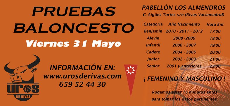 UrosDeRivas's tweet photo. El viernes te esperamos en el pabellón Los Almendros para nuestra jornada de pruebas !!! Ven a probar con nosotros y únete a @UrosDeRivas !!! https://t.co/PpR75D72i4