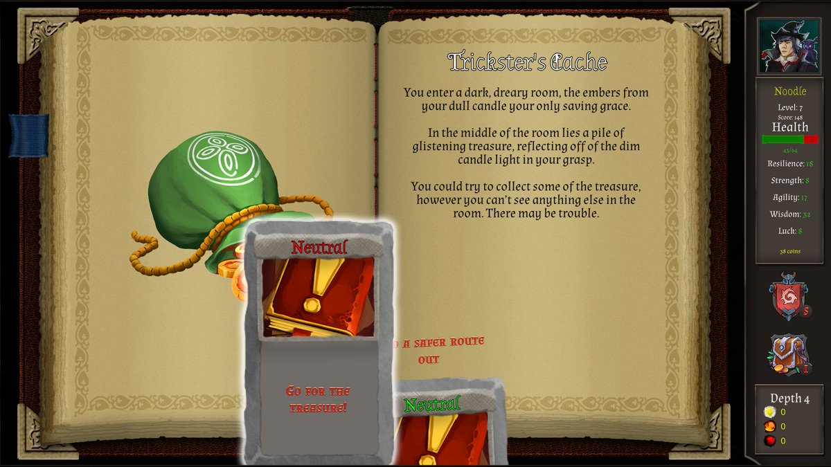 Working on sprucing up and adding new events this week. Here's a peak at a short one I added recently 📖

#indiedev #indiegamedev #gamedev #indiegame #rpg #roguelike #roguelite #gaming #madewithunity #Numentale