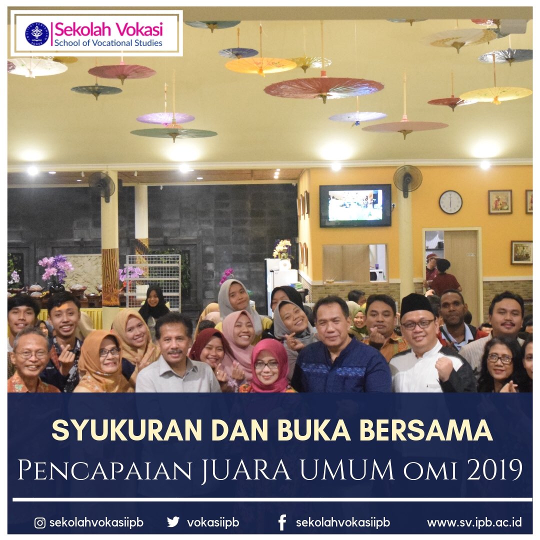 vokasiipb's tweet photo. Buka puasa bersama dan syukuran BEM SV-IPB
Sabtu, 25 Mei 2019, BEM SV-IPB melaksanakan acara buka puasa bersama. Acara ini sekaligus diselenggarakan untuk merayakan keberhasilan mahasiswa SV-IPB sebagai Juara Umum Olimpiade IPB 2019.
#SekolahVokasiIPB
#BEMSVIPB
#OMI2019 https://t.co/KcVHWYULpV