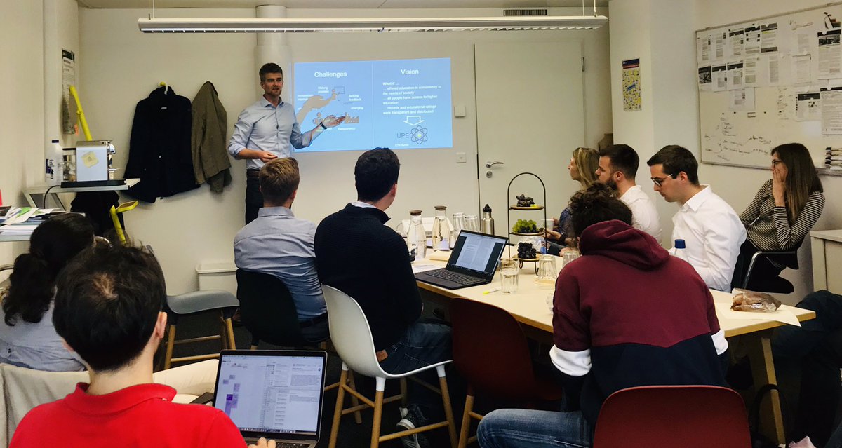 ErikJentges's tweet photo. What if tuition would be exchanged into „Educoins“ that students can invest in taking their preferred courses? Can students be incentivized by earning more Educoins for their efforts in class? @scottbeckmeyer presents a disruptive model for #HigherED at the D-MTEC TI Lab https://t.co/69g1OyKNLA