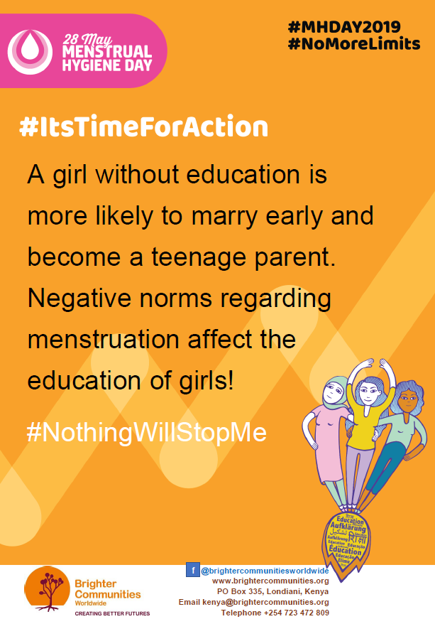 4abrighterworld's tweet image. #ItsTimeForAction   We commit to reach over 4,000 girls with education on menstrual hygiene in 2019 #NoMoreLimits #NothingWillStopMe #MenstruationMatters 
@Irish_Aid @MHDay28May @KipkelionKenya @MHDay28May @EVAWearOfficial