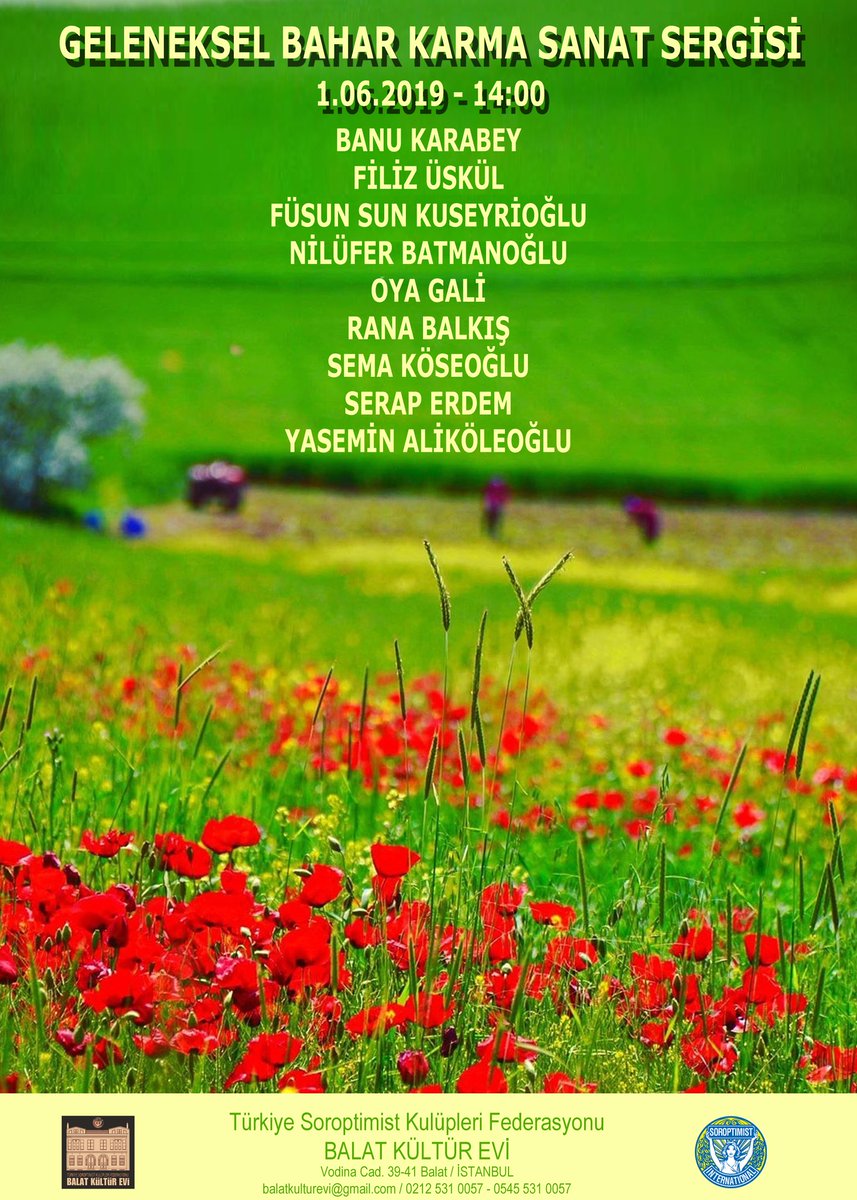 1 Haziran Cumartesi günü saat 14.00'de Geleneksel Bahar Karma Sanat Sergisi açılışımıza tüm sanat severleri ve Balat dostlarını bekliyoruz!
* Afişte kullandığımız fotoğrafı için Sn. <a href="/atillaulusoy/">Atilla Ulusoy</a> 'a teşekkür ederiz.  

#sanat #sergi #açılış #balat #balatkültürevi #resim #bahar