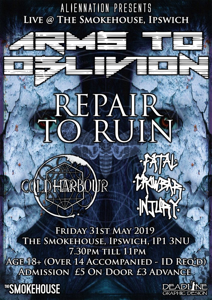 TheSmokehouseUK's tweet photo. 🔥COMING UP THIS WEEK🔥
WED - @thebandSW release their debut EP w/ @fearlovema &amp; @ScottyOverdose!
FRI - Arms to Oblivion w/ @Repair2Ruin Cold Harbour &amp; @FInjury!
SAT - @Humbleslug1 headline their first Suffolk show, w/ 
BURNLANDS and COLLECTED!
https://t.co/AeUIRhNOfe
#ipswich https://t.co/Ubm6fu1oRi