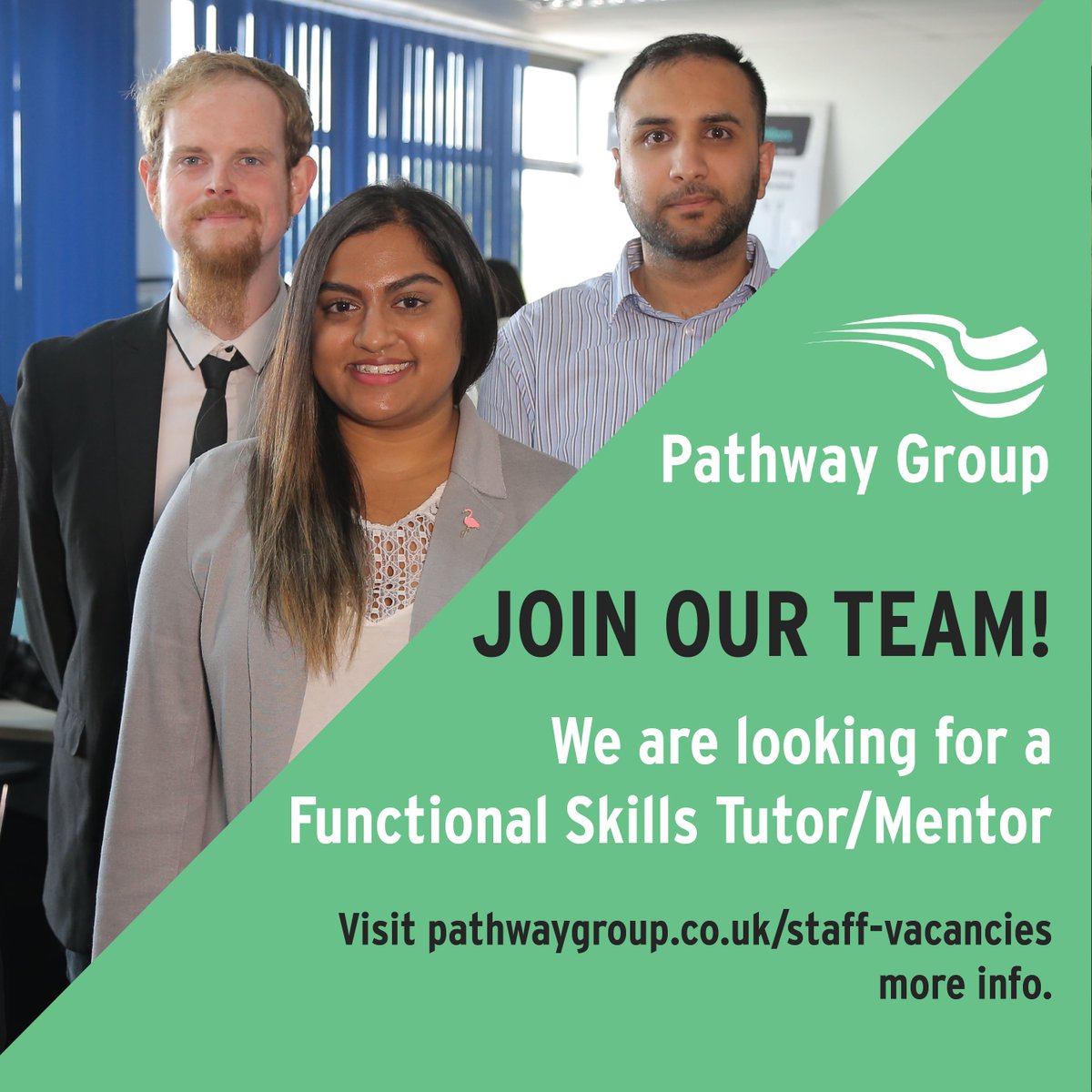 Join our #TeamPathway! 

This role is perfect for somebody who is passionate about Changing Lives through Skills and Work by tutoring and mentoring learners through Functional Skills to achieve their qualification.

For more information click the link: tiny.cc/1zje7y