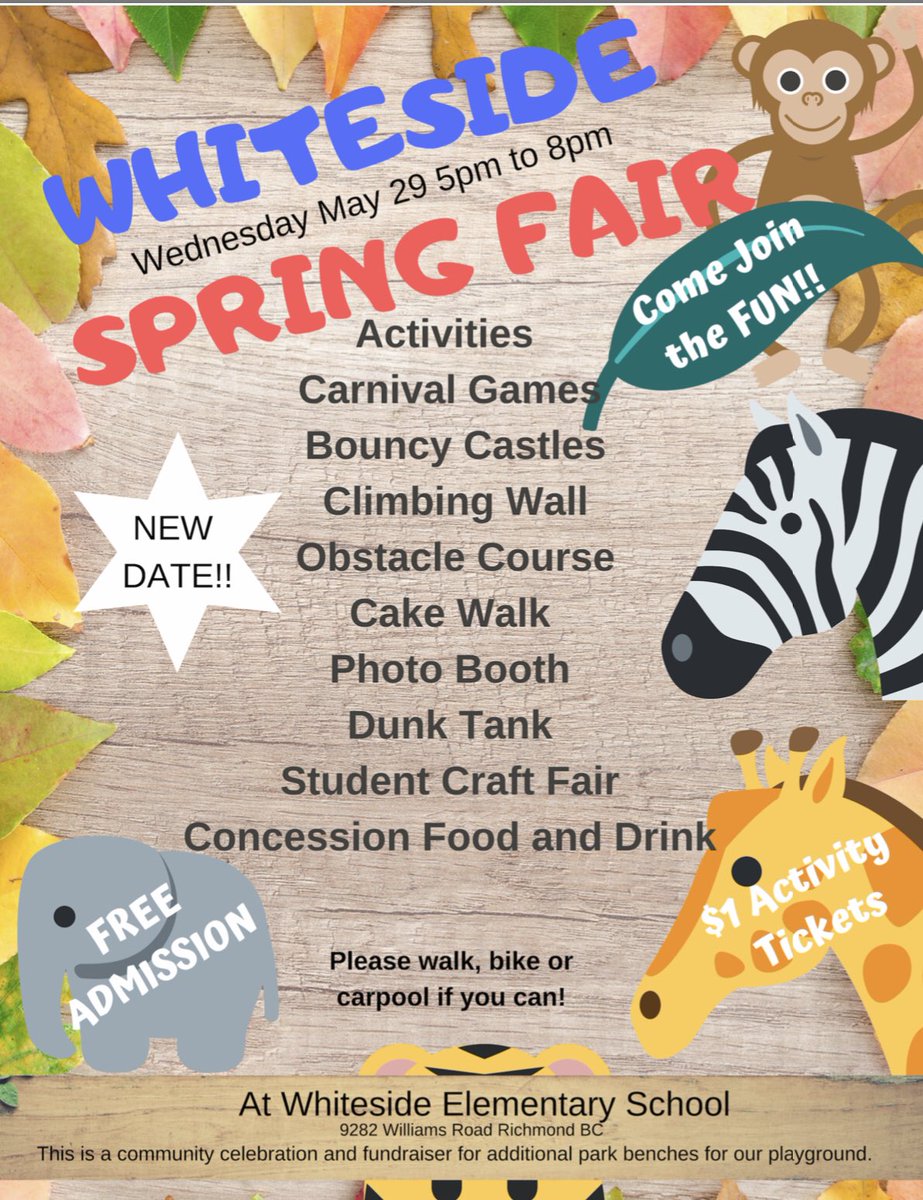 Spring Fair is tomorrow!!!! The weather is perfect, the excitement is buzzing, we can’t wait to bounce, cheer, dunk and munch with you tomorrow from 5-8pm! Pre-ordered food and activity tickets go home to your kids tomorrow. NOTE: all onsite sales are CASH ONLY! <a href="/whitesidewolves/">Whiteside Elementary</a>