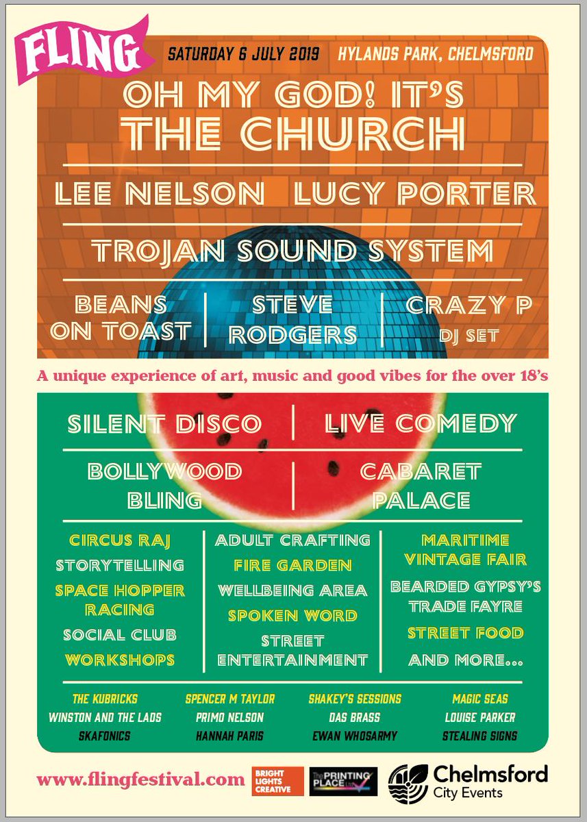 Strictly for OVER 18s, the Fling is like no other festival in Chelmsford - featuring a unique mix of music, arts, playful activities and street food 🎪 🎧🎭 bit.ly/Fling2019tckts 🥳 #PartyPeople #fling2019