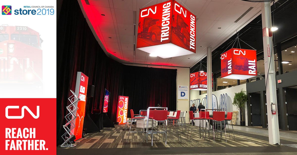 CNRailway's tweet photo. CN is proud to be a gold sponsor of the @RetailCouncil #STORE2019 conference. Visit the CN Team in Booth 404 to learn how we can help retailers optimize their supply chains. https://t.co/U8GnK6WQ1R