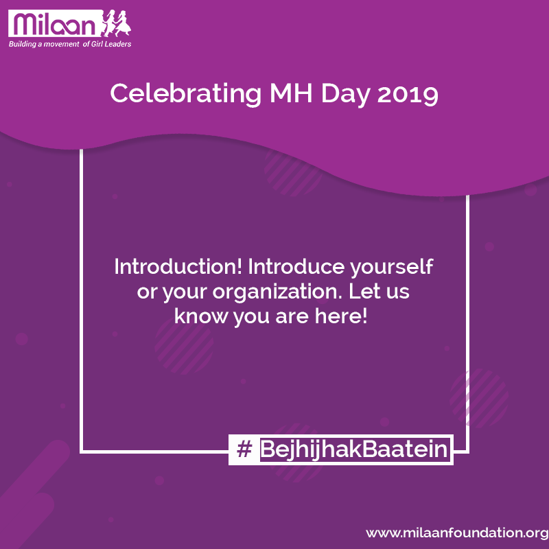 SupportMilaan's tweet photo. Welcome to #BejhijhakBaatein twitter chat to celebrate #MHDay2019! We are excited you are here on #MenstrualHygieneDay because we all believe #MenstruationMatters. Reply below if you are here! 

 #ItstimeforAction #BreaktheSilence https://t.co/4J2OlILN5F