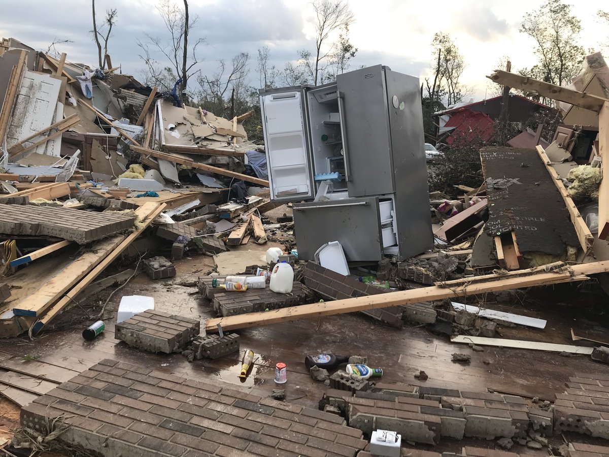 BruneyABC57's tweet photo. This is what is left of a home in the area of Akron and Macy after a tornado tore through last night.

I’m live on @ABC57News on the CW25 with a look at damages across the area. https://t.co/1nrTRXJN8b