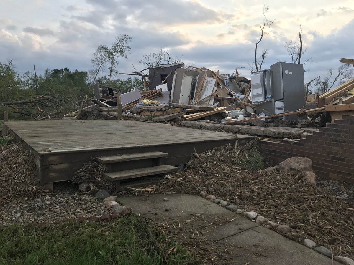 BruneyABC57's tweet photo. This is what is left of a home in the area of Akron and Macy after a tornado tore through last night.

I’m live on @ABC57News on the CW25 with a look at damages across the area. https://t.co/1nrTRXJN8b