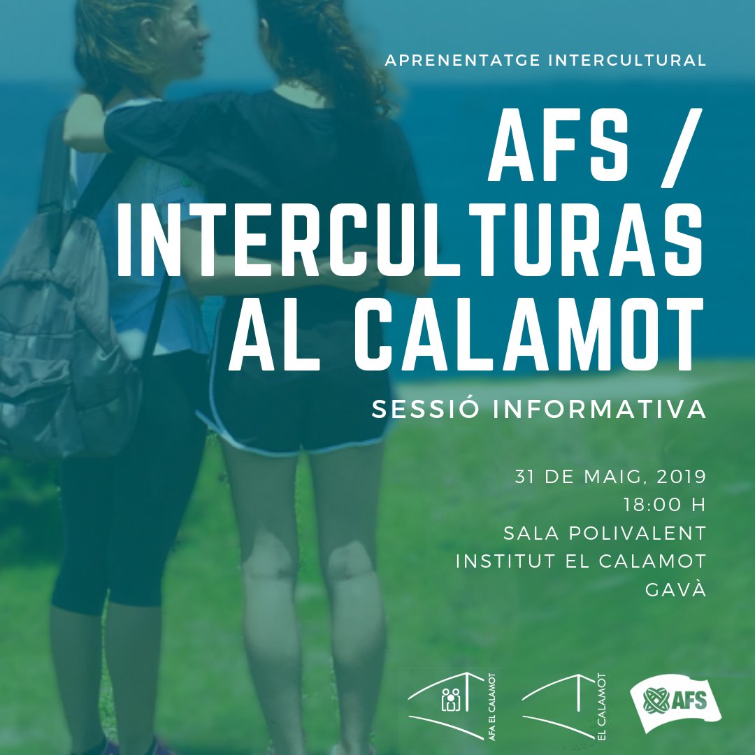 afaelcalamot's tweet photo. Vols que el teu fill estudiï a l'estranger? ✈ Que gaudeixi de l'experiència d'un intercanvi cultural? 👨‍👩‍👧‍👦 

Vine divendres a les 18h a la sessió informativa de @afscatalunya Interculturas a l'@inselcalamot! T'esperem!! 

🔊 Més informació:
https://t.co/YLe6O2bkgA https://t.co/sILoRn9E2R