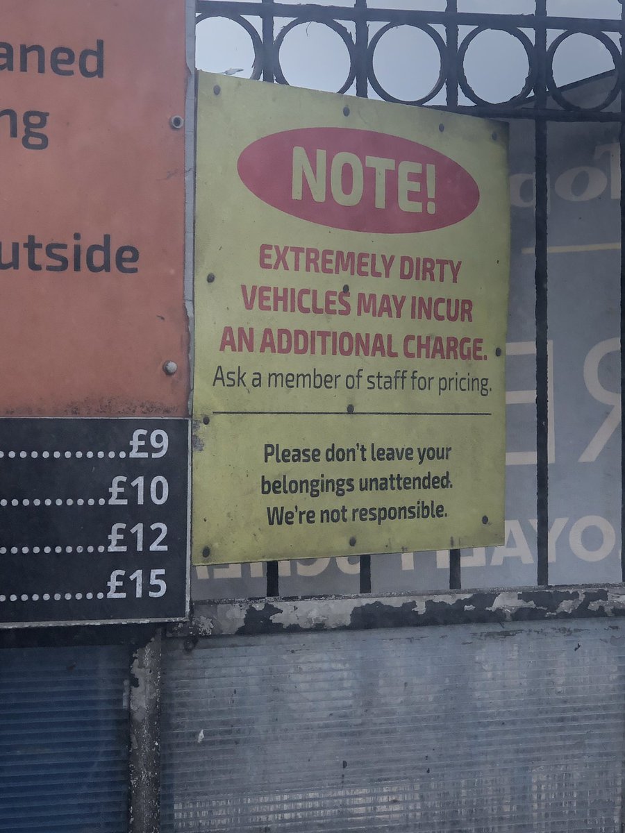 loxsecurity's tweet image. Sign at a car wash ... glad that the workforce admit to being “not responsible” 🤔