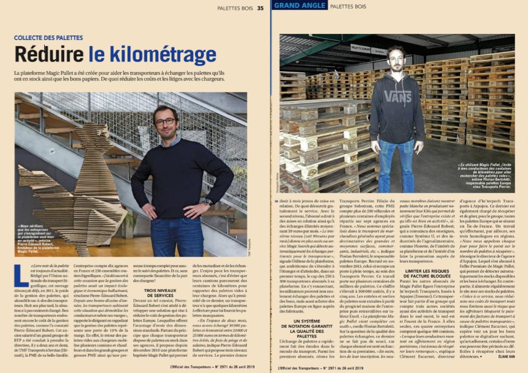 MagicPallet's tweet photo. Double page dans l'Officiel des Transporteurs : merci @OThebdo de donner la parole aux #transporteurs utilisateurs de #MagicPallet !
#EnsembleContreLesKilomètresDesRetoursPalettes
#EnsembleRéduisonsNosCoûts https://t.co/2esJuJ3seU