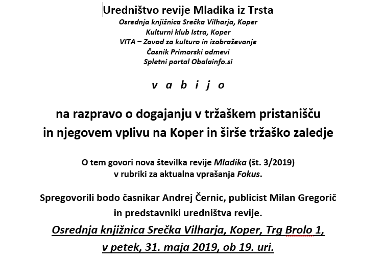 predstavitev's tweet photo. Predstavitev tematske številke revije Mladika iz Trsta o perspektivah tržaškega pristanišča in posledicah za njegovo in koprsko zaledje v petek, 31. 5. ob 19h v študijski knjižnici v Kopru.

#Mladika #DSI  #Trst #tržaškoPristanišče #MilanGregorič #Koper #SvilnataPot #Kitajska https://t.co/T8O9RqEWma