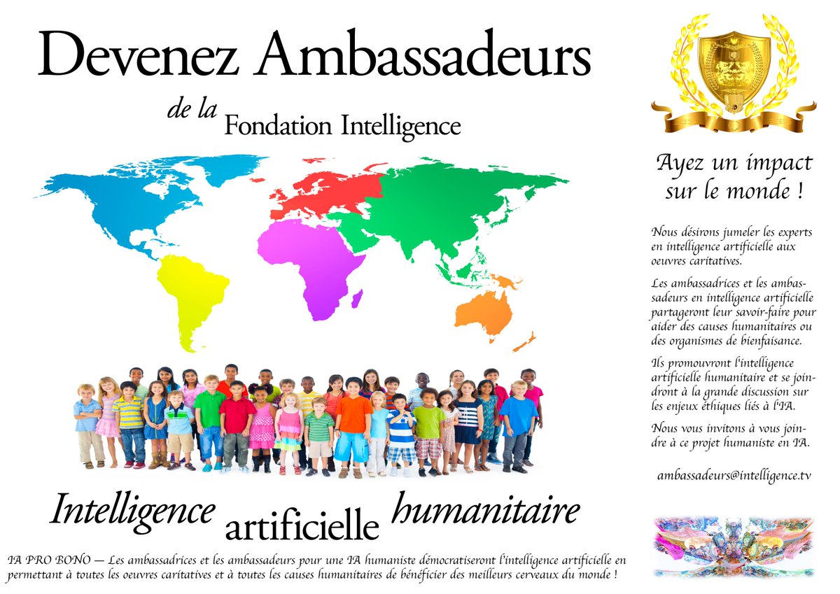 Montreal_AI's tweet image. En collaboration avec Montreal.AI, l’«Oeuvre de bienfaisance» Fondation Intelligence ( @IntelligenceTV ) prépare un programme national pour démocratiser l&apos;enseignement de l&apos;intelligence artificielle.

#AI4Good #AI4Humanity #ArtificialIntelligence #Montreal