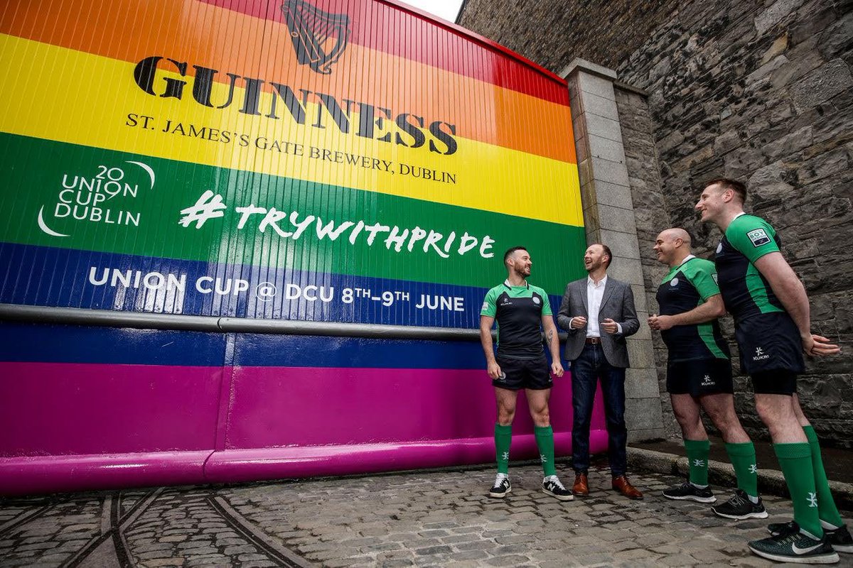 unioncuprugby's tweet photo. Making history: for the first time ever, @GuinnessIreland has transformed its iconic gates to support its partnership with Europe’s Biggest LGBT+ inclusive rugby tournament. Make sure to snap a photo with the gates to show how you #TryWithPride!

Tickets: https://t.co/AJGBNam7fr https://t.co/cO3IPB9008