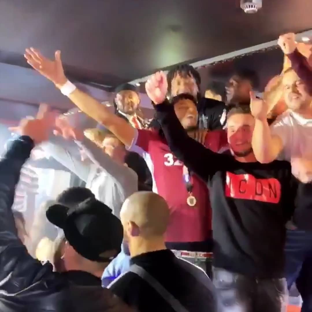 SAS8516's tweet photo. @OfficialTM_3 out partying with the team still in his Villa shirt. WHAT A BLOKE. Sign him up. Everything we want in a player at the club. https://t.co/gHTEpa5OqF