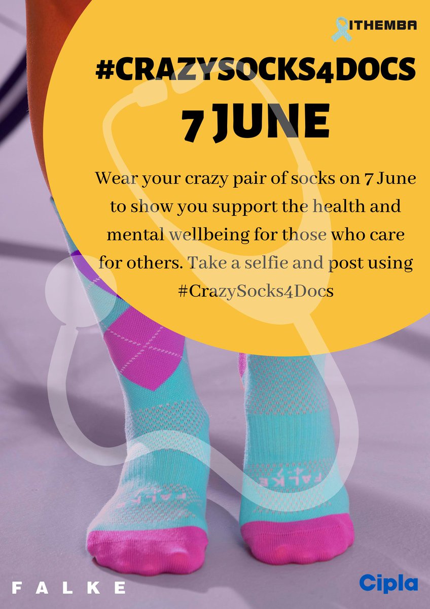 FalkeSA's tweet photo. Don’t suffer from FOMO. Join this international movement to destigmatise mental health by openly talking about issues that doctors may be going through.

Wear your crazy socks on 7 June, take a picture and share it on social media using #CrazySocks4Docs to help make a difference https://t.co/maAveTh46b
