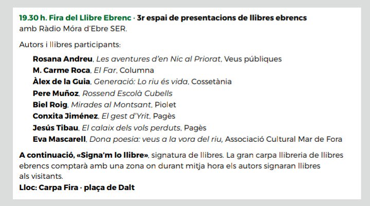 gloriuesvida's tweet photo. Este cap de setmana durant la fira @Llibresebrencs i la @firalitterarum presentarem lo llibre

📆 dissabte, 1 de juny
🕛 19.30 h
📍 plaça de Dalt, #MóradEbre

#18AnysLoRiuÉsVida #LiteraturaEbrenca #LlibreEbrenc #OrgullEbrenc #RiberdEbre #TerresdelEbre https://t.co/8S0Y6m2hQ0