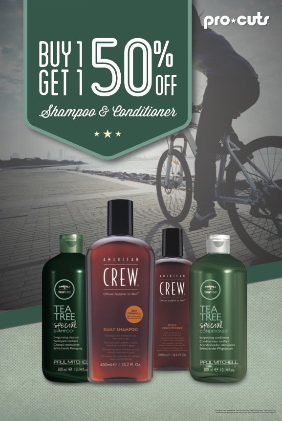 Pro_Cuts's tweet photo. @americancrew and @PaulMitchellUS shampoos and conditioners are going fast! Stop into a participating Pro-Cuts before June 30 to score this exclusive deal. https://t.co/E0x1IrFPIc