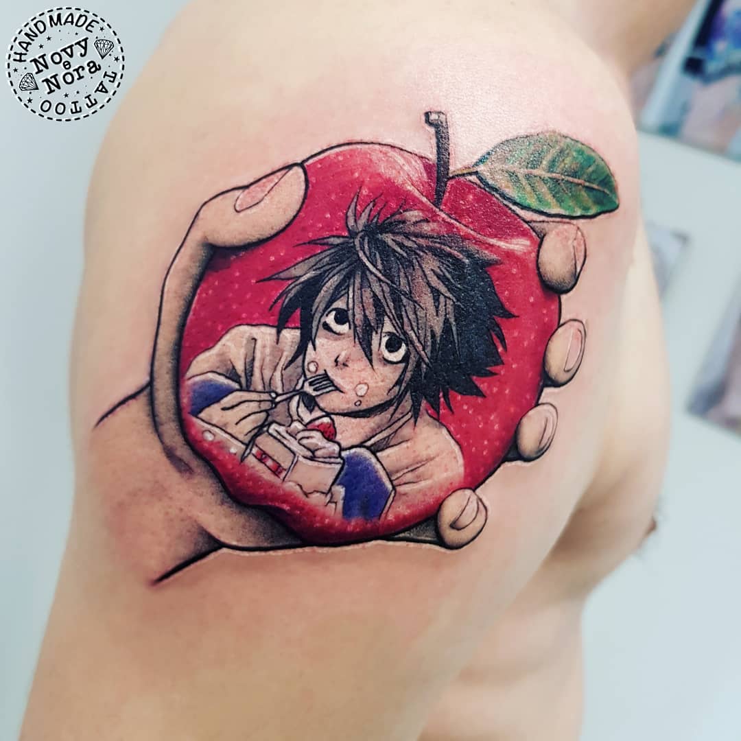 Novytattoo Handmade on X L  Death Note L deathnote deathnotetattoo  apple mela anime animetattoo manga mangatattoo handmade  handmadetattoostudio carpi tattooedmen tattoo ink inkedman onmyskin  instattoo indelible   cake 