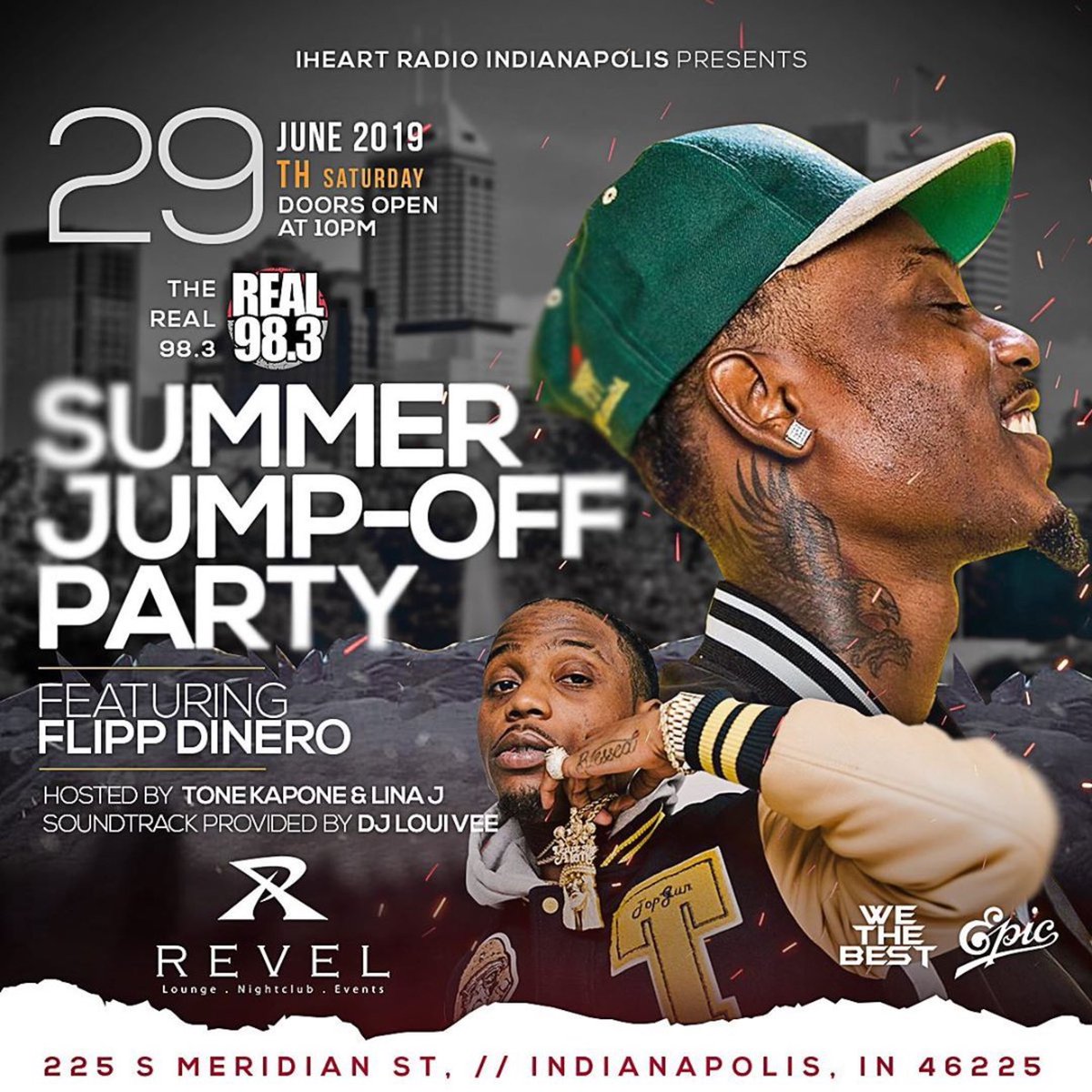 LinaJLive's tweet photo. INDIANAPOLIS ... Saturday, June 29th | iHeart Radio -@real983fm Present :
THE #SummerJumpOff at Club Revel featuring Flipp Dinero’ ‼️ Hosted by Tone Kapone, myself & DJ Loui Vee |Music Provided by #Real983 DJ’s 🔥🔥🔥Tickets on sale NOW on at https://t.co/ogmyjSaLo5 #LinaJ https://t.co/BnwI40Z2Oa