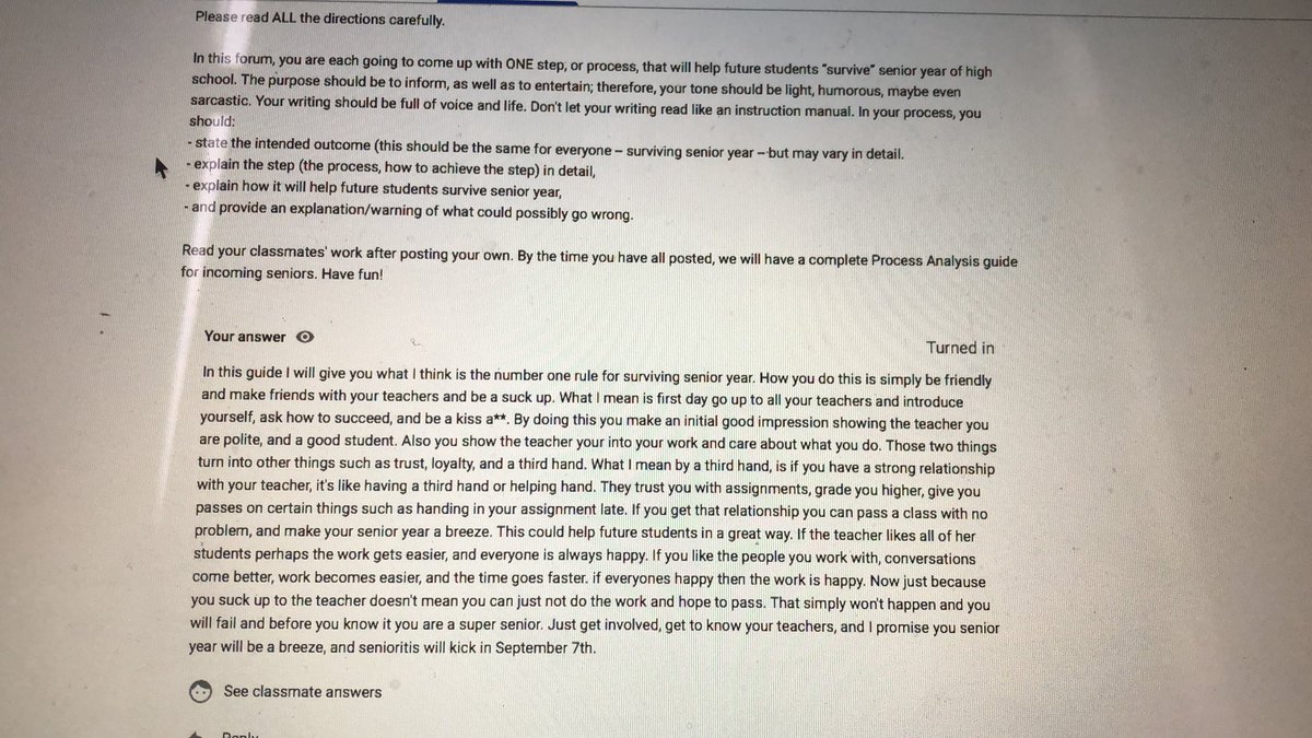 Davis Dvorak (@hprhs_davis) on Twitter photo Last assignment of the year for English! Read for my advice on surviving senior year! If senioritis has kicked in already then have someone read it for you! #senioritis #surviving #Hatlerbetterreadthis <a href="/HPRwildcats/">High Point Regional High School</a> <a href="/kfenlon67/">Kevin Fenlon</a> <a href="/ToddVanorden/">Todd Van Orden</a> Last assignment of the year for English! Read for my advice on surviving senior year! If senioritis has kicked in already then have someone read it for you! #senioritis #surviving #Hatlerbetterreadthis <a href="/HPRwildcats/">High Point Regional High School</a> <a href="/kfenlon67/">Kevin Fenlon</a> <a href="/ToddVanorden/">Todd Van Orden</a>