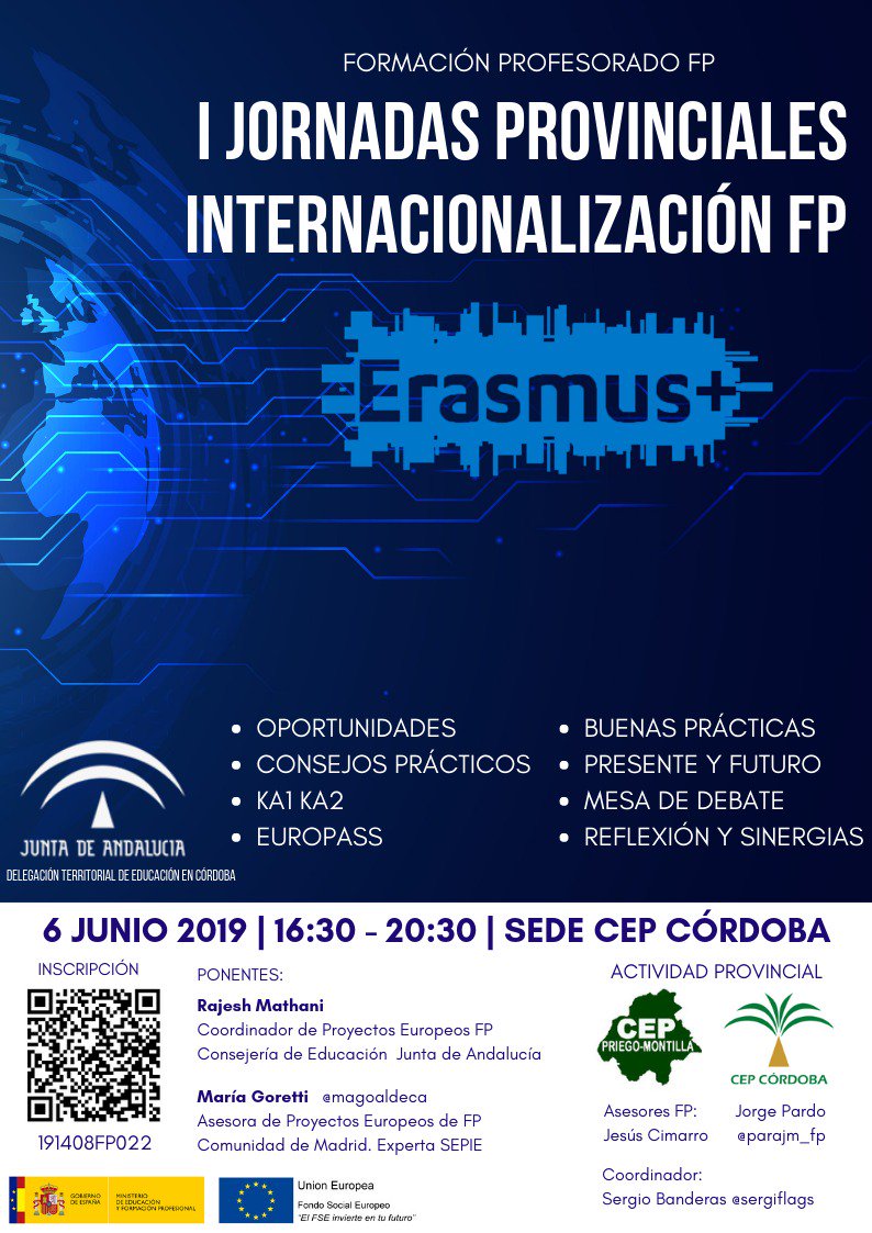 parajm_fp's tweet photo. Te esperamos el próximo jueves 6 de junio en @cepcordoba para compartir experiencias #FPErasmus by @sergiflags ¿Te lo vas a perder?🤔 https://t.co/IzMI5e9QMq https://t.co/dL7RqZpWZG