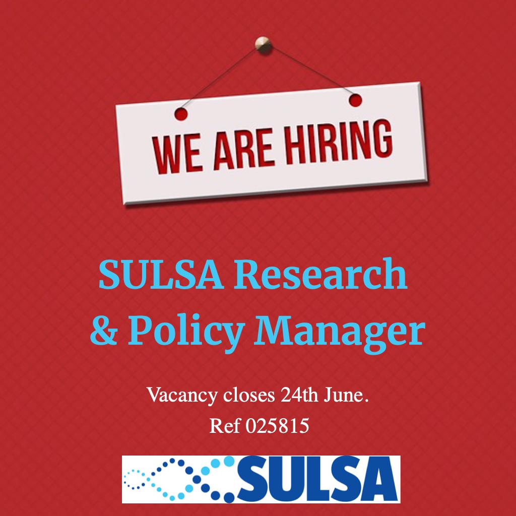 We are looking for a Research and Policy Manager who is passionate about the life sciences, research policy, and supporting research careers, and who can deliver the SULSA programme effectively. Sound like you? Closes 24 June. buff.ly/2VSkrju